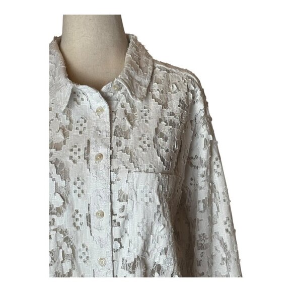 Pilcro Shirt Women Small White Lace Lacey Button Down Top Boho Cottagecore - Picture 10 of 15